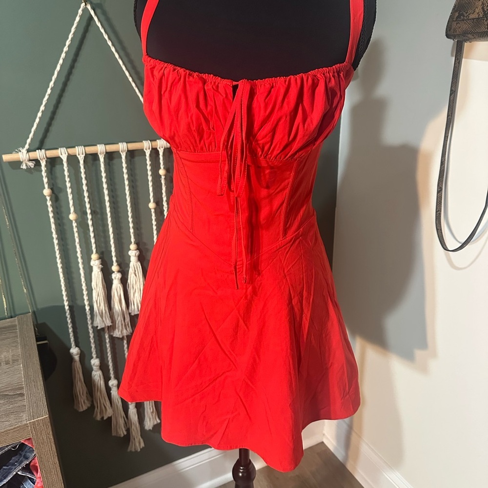 Marthea Red Corset Mini Dress Adjustable Straps Valentines Chic